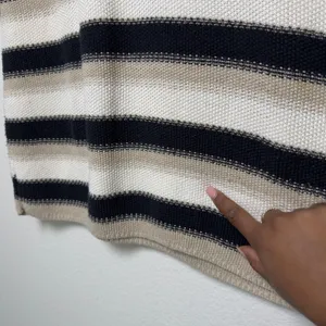VTG‎ 90s Women Cotton Open Knit Sweater Large Preppy Tan Striped Black Coastal thumbnail 9