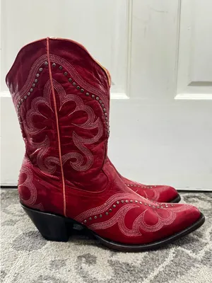 Old Gringo Shay Red Embroidered Studded Western Ankle Boots Size 9 thumbnail 2