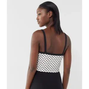 🌙 UO Rae Velvet Cropped Tank Top in White Polka Dot thumbnail 3