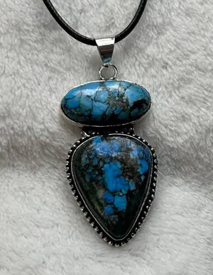 Turquoise Natural Gemstone 925 Silver Plated Gemstone Pendant Necklace thumbnail 1
