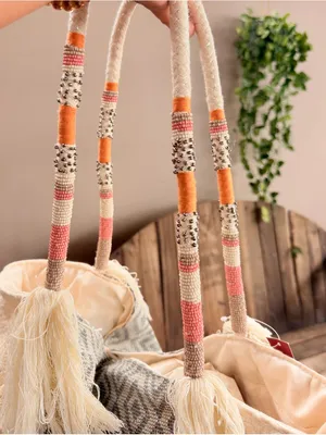 MERONA cloth tote ivory with beads handles India. Exclusive decoration thumbnail 10