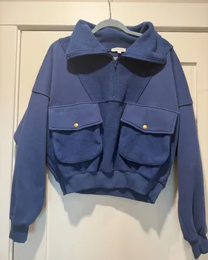 Aemi + Co Blue Cropped Collared Sweatshirt thumbnail 1