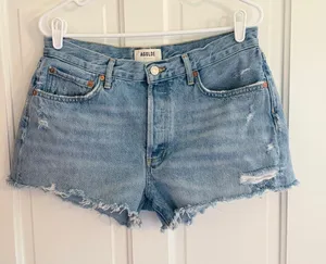 AGOLDE Parker‎ Denim Shorts Size 29 High Rise Distressed Raw Hem Button Fly thumbnail 1
