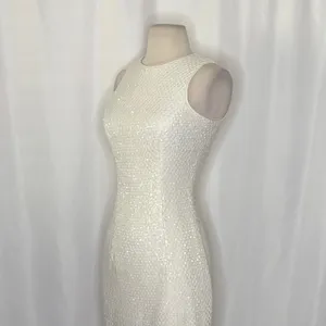 DRESS THE POPULATION Alina Sequin Crochet Lace Midi Dress Bridal‎ White Small thumbnail 5