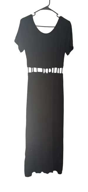 Lush Black Short Sleeve Cage Waist Cut Out Maxi Dress‎ Women Size Small Cute thumbnail 1