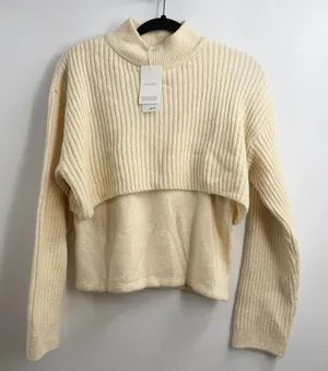 Mango MNG Wool Blend Layered Mock Neck Sweater Cream L NWT Quiet Luxury thumbnail 1