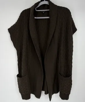 Lafayette 148 New York Olive Green Wool‎ Cashmere Cable Knit Vest Cardigan M thumbnail 1
