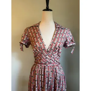 Y2K Polka Dot Wrap Dress Short Sleeve Retro Rockabilly Cotton colorful dainty S thumbnail 2