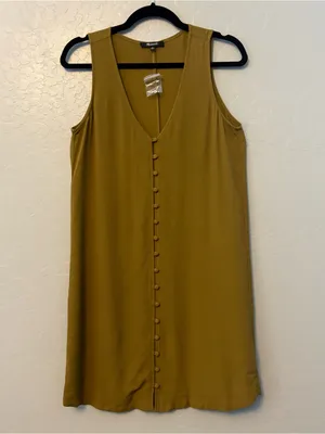 Madewell heather button down sleeveless sheath dress in spiced olive XS NWOT thumbnail 2