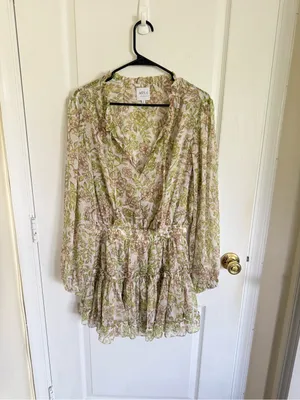 MisA Los Angeles Floral Mini Dress in Green Goddess thumbnail 5