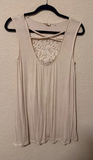 POL Cream Lace-Back Tank with Crisscross Straps thumbnail 1