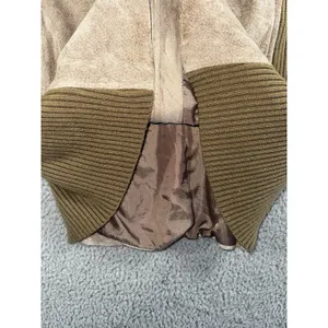 Retro Leather Knit Jacket Women L Brown Ribbed Full Zip VTG‎ Boho Mixed Media thumbnail 8