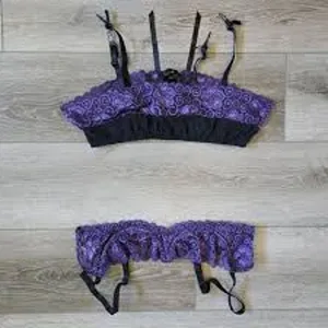 Vintage ESCANTE 2 pc lingerie set balconette bra garter belt purple lace small s thumbnail 2