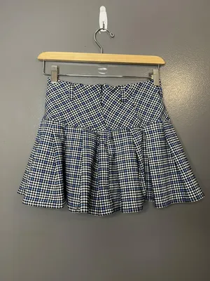 Forever 21 Skirt Womens Small Blue Black Plaid Mini Skater Flared High Waist thumbnail 3