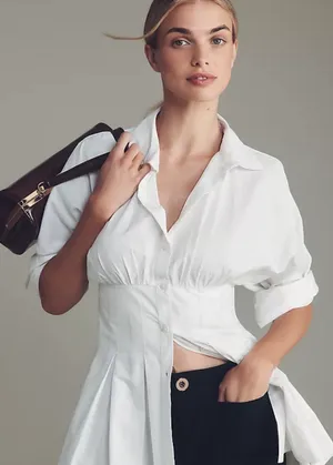 Anthropologie White Button Down Blouse Maeve  thumbnail 1