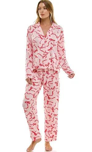 Sincerely Jules bow print cozy luxe pajama set size L thumbnail 1