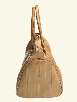 VTG Camel Eel Skin Leather Satchel Top Handle Tote Bag Neutral Minimalist thumbnail 4