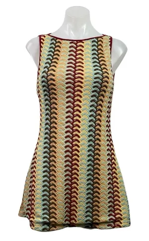 Women's Multicolor Crochet Knit Rainbow Sleeveless A Line Mini Dress Size S thumbnail 1