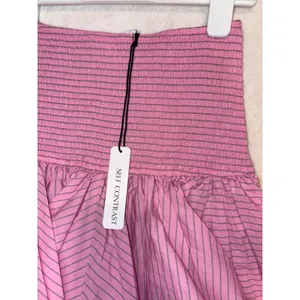 Self Contrast Pink Striped Smocked Ruffle Mini Skirt 100%‎ cotton Barbiecore NEW thumbnail 3
