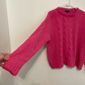 AMERICAN EAGLE AEO AE Chenille Cable Knit Sweater Bright Pink Barbie Oversized L thumbnail 8