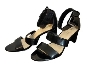 Nine West Black Patent Leather Block‎ Heel Sandals - Size 9M thumbnail 1