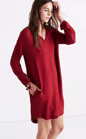 Madewell Red Du Jour Long Sleeve Tunic Shirt Dress Small thumbnail 1