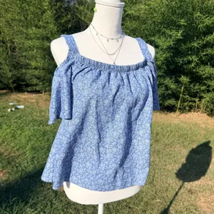 See You Monday Large Blue Paisley Cold Shoulder Top Blouse Boho Flutter Sleeve thumbnail 3