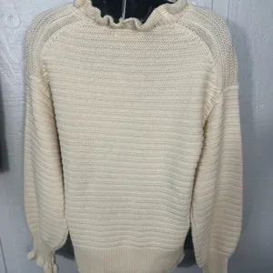 Madewell – Ruffle Neck Pullover Sweater (Heather Stone) Size Large NWOT thumbnail 7