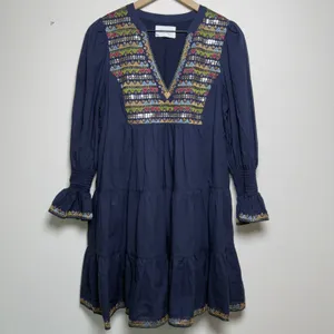 Pomander Place Womens‎ 100% Cotton Kenzo Dress M Navy Embroidered Sequin Tiered thumbnail 2
