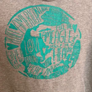 American Eagle Grey Hoodie with Teal Graphic Womens Medium thumbnail 2