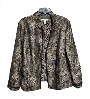 Chico’s Women’s Blazer Jacket Size XL Black Gold Paisley Open Front Lagenlook thumbnail 1