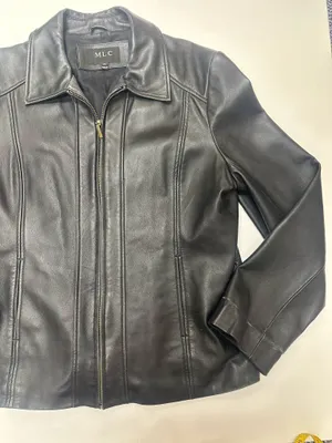 MLC Black Leather Zipper Jacket with Pockets and Acetate Lining | Size XL thumbnail 3