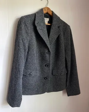 LL Bean Grey Herringbone Tweed Wool Silk Blazer Riding Jacket Heritage Classic thumbnail 1