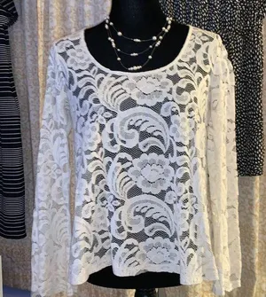 Express Size S Cream Lace Long Sleeve Top thumbnail 1