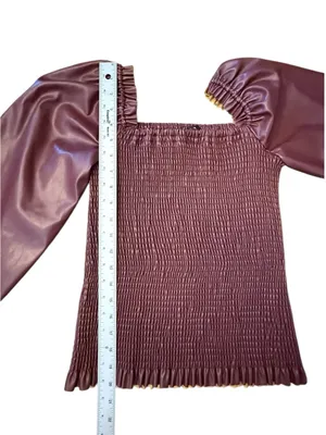 Ever After Faux Leather Smocked Puff Sleeve Top Burgundy Women’s M thumbnail 8