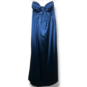 Lulus NWT Memorable Entrance Dark Blue Strapless Satin Pleated Maxi Gown Dress thumbnail 12