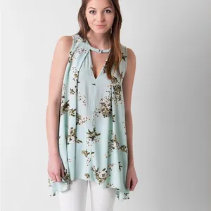Free People Tree Swing Sleeveless Floral Mint Boho Flowy Tunic Tank Top Small thumbnail 3