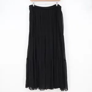 AB Studio Womens Black Tiered Mesh Maxi Skirt Fold Over Waist Size L thumbnail 2