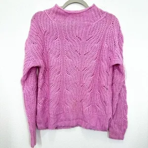 J. Crew Women's XS Sweater Pointelle Cable Knit Pink Alpaca‎ Blend Mockneck thumbnail 2