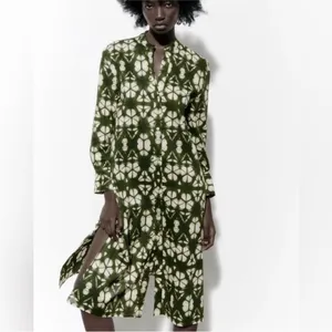 Zara Green Tie Dye Printed Button Front Midi Maxi Tunic Dress Cover Up Small NEW thumbnail 5