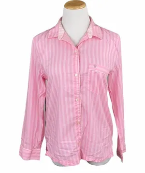 Victoria’s Secret Iconic Pink Striped Button Down Sleep Shirt thumbnail 1