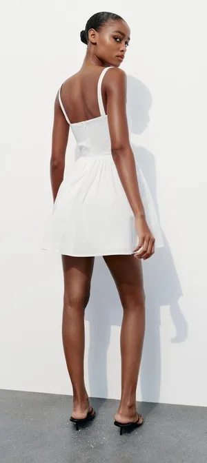 ZARA dress mini white cotton skirt voluminous corset boho summer vacation thumbnail 9