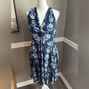 Nic + Zoe Batic Dress L Blue Ocean Batik Jersey Lined‎ Stretch Beach Coastal L thumbnail 2
