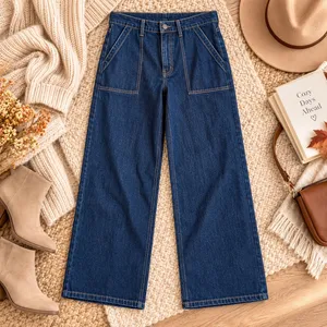 Time and Tru Womens High Rise Wide Leg Patch Pocket Jeans Dark Wash Denim M 10 thumbnail 3