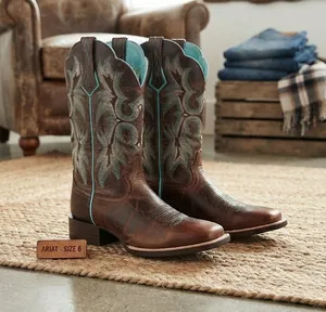 Ariat Tombstone Sassy Brown/Turquoise Stitch Square Toe Cowboy Boot 6 thumbnail 1