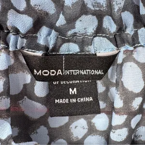 Moda International Printed Beaded Sheer‎ Peasant Blouse Blue Black Medium thumbnail 9