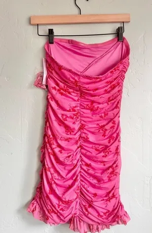 NWT Wild Fable Strapless Pink Floral Ruffle Mini Dress Sz M thumbnail 5
