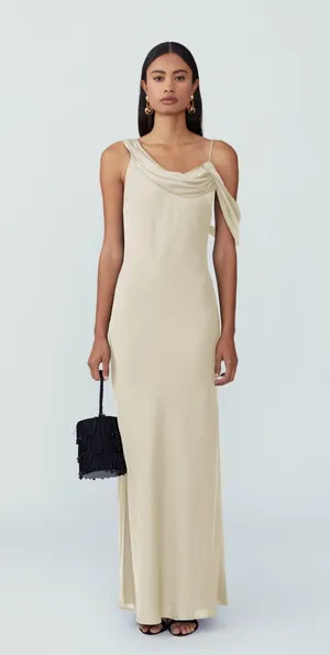 Fame and Partners NWT Francois Matte Satin Maxi Dress In Champagne thumbnail 6