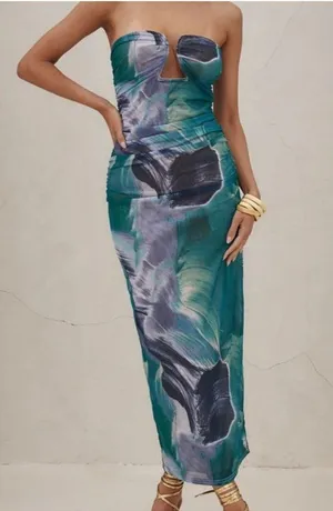 12th Tribe Strapless Teal and Navy Dress thumbnail 1