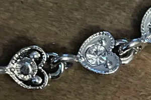 RN Signed Rhinestone Heart Link Bracelet Silver thumbnail 3